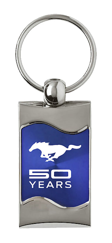 Mustang 50 Years Rectangular Wave Key Fob - Blue