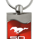 Mustang 50 Years Rectangular Wave Key Fob - Red