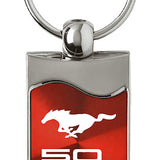 Mustang 50 Years Rectangular Wave Key Fob - Red