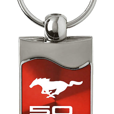 Mustang 50 Years Rectangular Wave Key Fob - Red