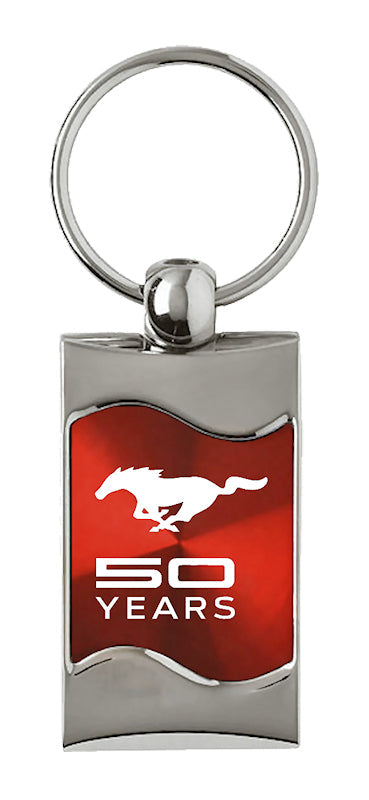 Mustang 50 Years Rectangular Wave Key Fob - Red