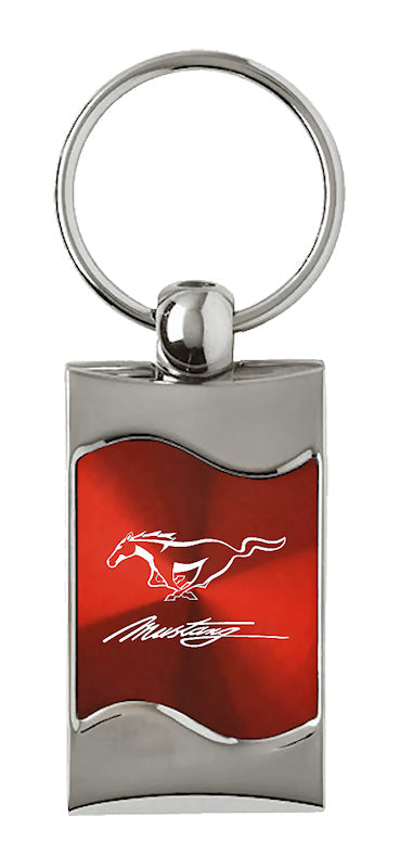 Mustang Script Rectangular Wave Key Fob - Red