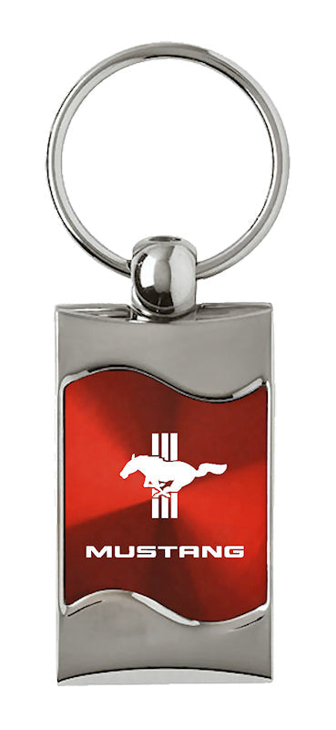 Mustang Tri-Bar Rectangular Wave Key Fob - Red