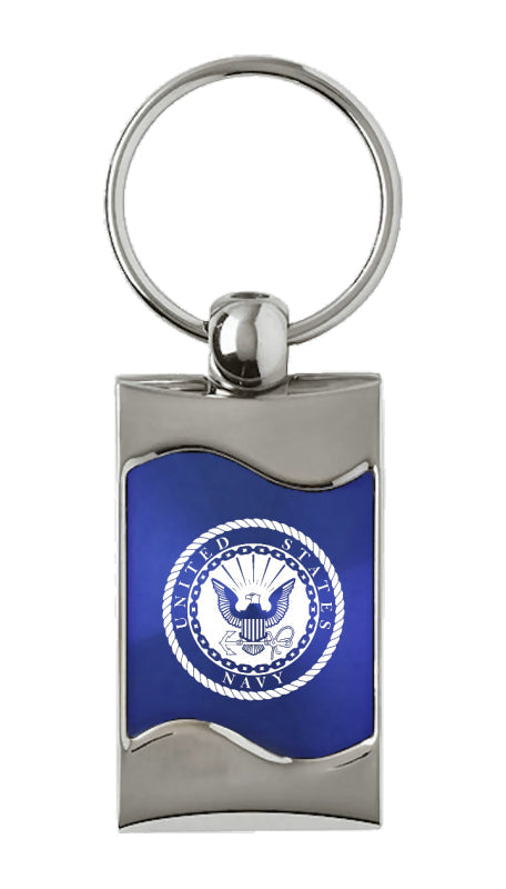 Military U.S. Navy Rectangular Wave Key Fob - Blue