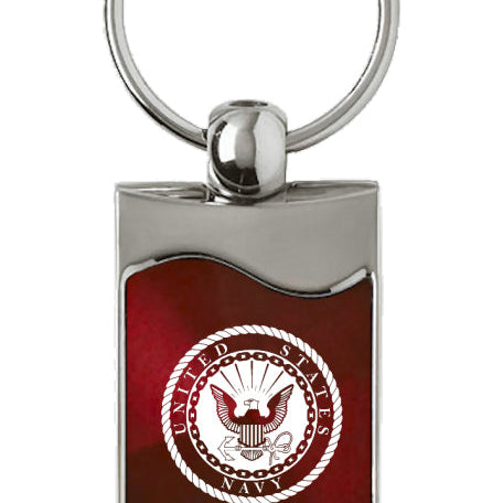 Military U.S. Navy Rectangular Wave Key Fob - Burgundy