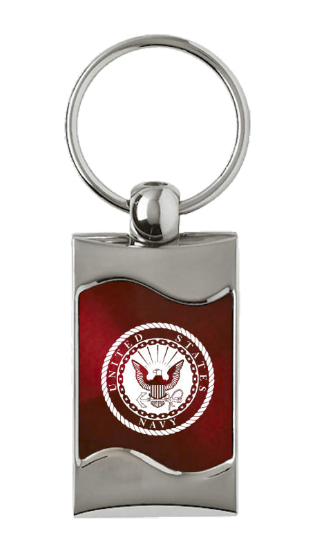 Military U.S. Navy Rectangular Wave Key Fob - Burgundy