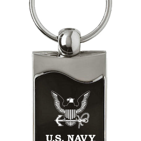 Military U.S. Navy Insignia Rectangular Wave Key Fob - Black