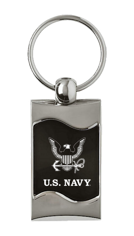 Military U.S. Navy Insignia Rectangular Wave Key Fob - Black