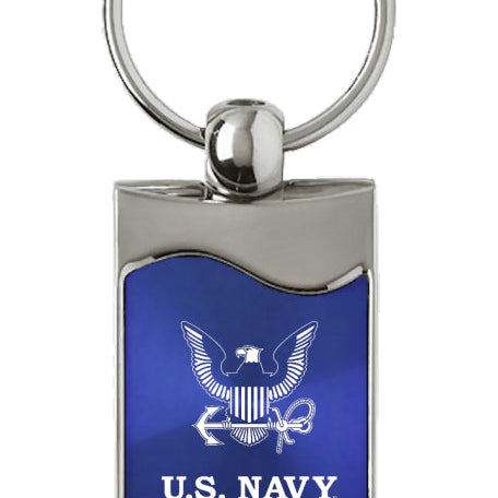 Military U.S. Navy Insignia Rectangular Wave Key Fob - Blue