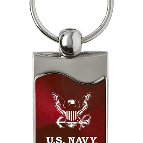 Military U.S. Navy Insignia Rectangular Wave Key Fob - Burgundy