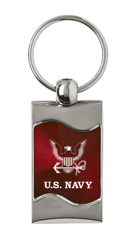 Military U.S. Navy Insignia Rectangular Wave Key Fob - Burgundy