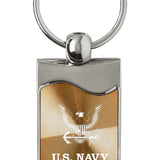 Military U.S. Navy Insignia Rectangular Wave Key Fob - Gold