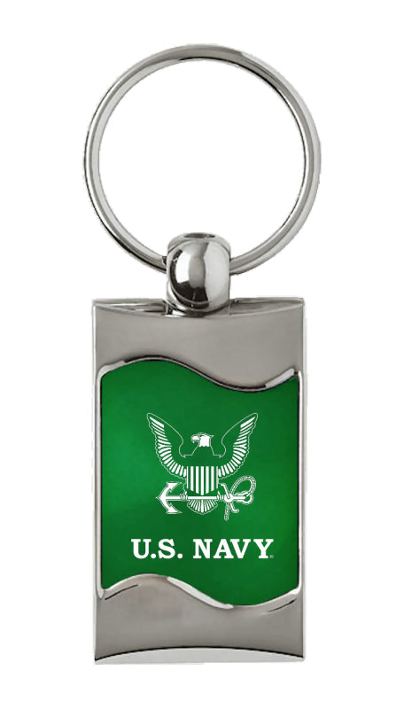 Military U.S. Navy Insignia Rectangular Wave Key Fob - Green