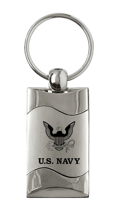 Military U.S. Navy Insignia Rectangular Wave Key Fob - Silver