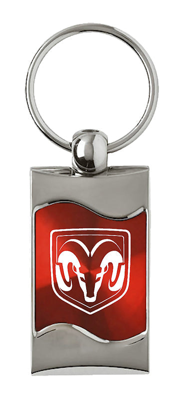 Ram Head Rectangular Wave Key Fob - Red