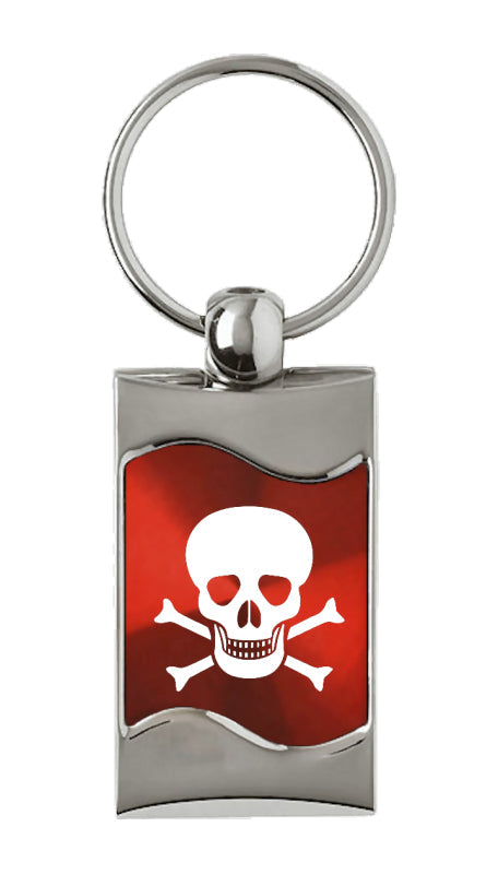 Novelty Skull Rectangular Wave Key Fob - Red