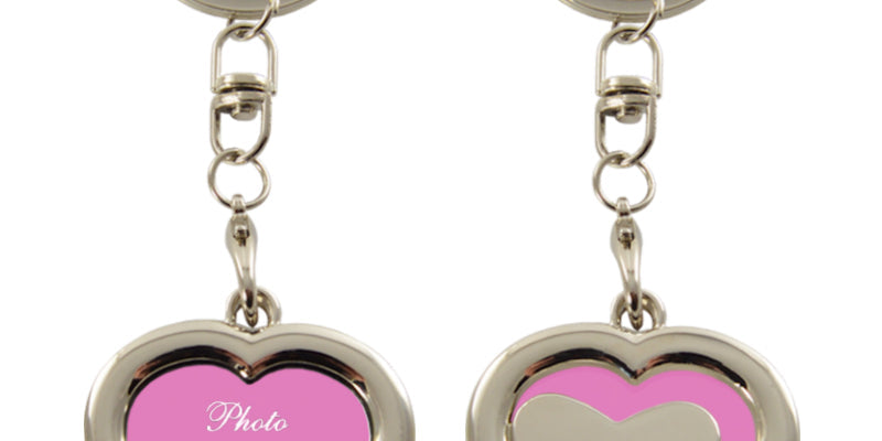 Blank Heart Shaped Photo Key Fob - Pink