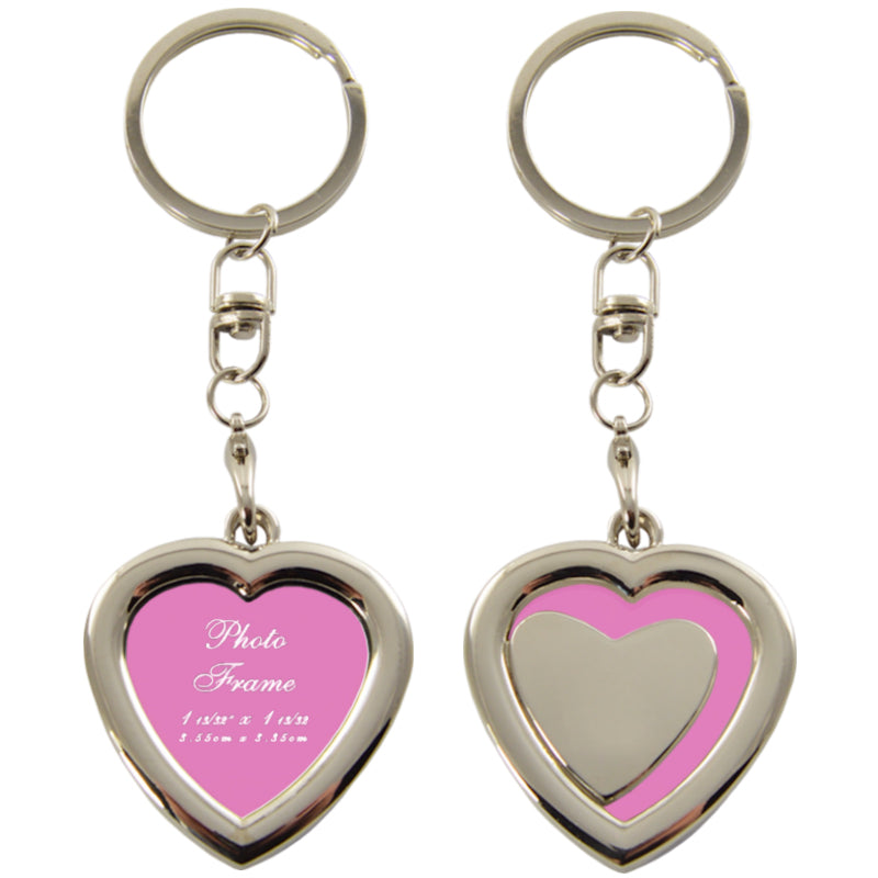 Blank Heart Shaped Photo Key Fob - Pink