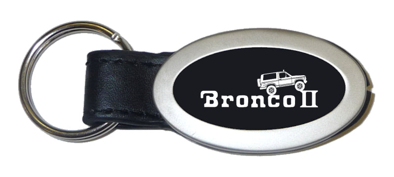 Ford Bronco II Climbing Oval Leather Key Fob - Black