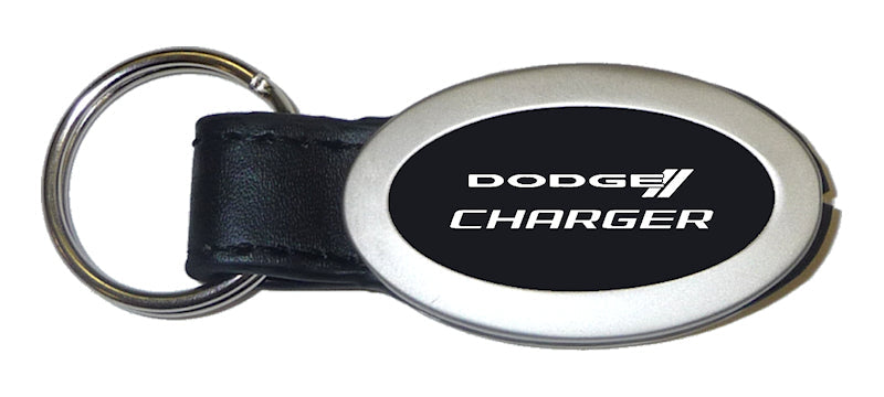 Dodge Charger Oval Leather Key Fob - Black