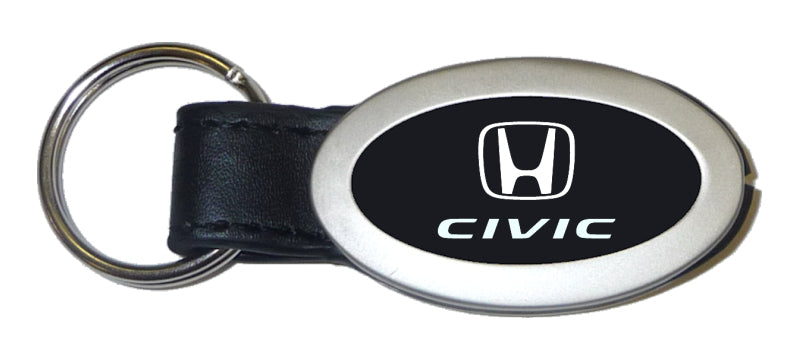 Honda Civic Oval Leather Key Fob - Black