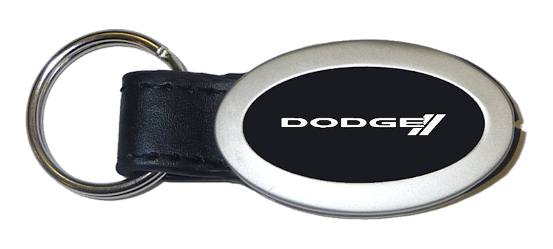 Dodge Stripe Oval Leather Key Fob - Black