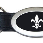 Novelty Fleur-De-Lis Oval Leather Key Fob - Black