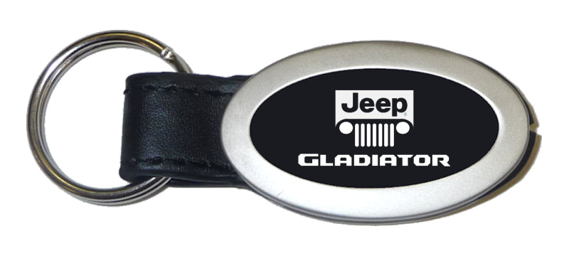 Jeep Gladiator Oval Leather Key Fob - Black