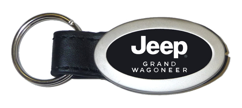 Jeep Grand Wagoneer Oval Leather Key Fob - Black