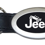 Jeep Climbing Oval Leather Key Fob - Black