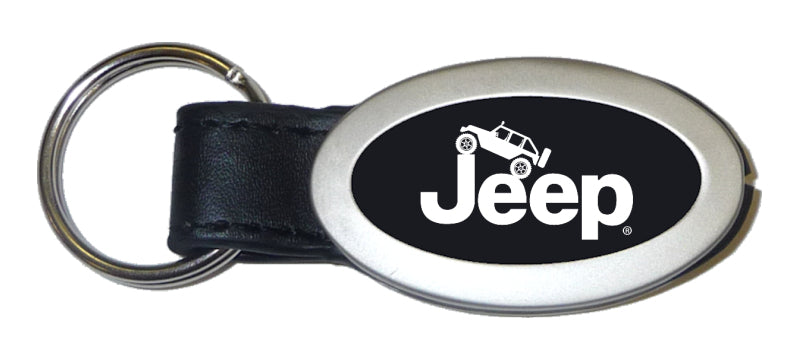 Jeep Climbing Oval Leather Key Fob - Black