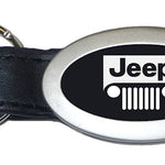 Jeep Grill Oval Leather Key Fob - Black