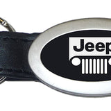 Jeep Grill Oval Leather Key Fob - Black