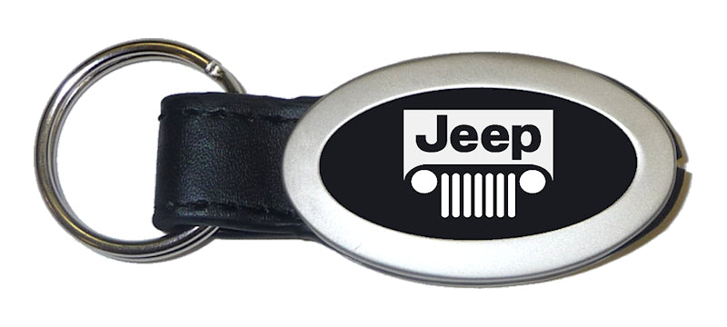 Jeep Grill Oval Leather Key Fob - Black