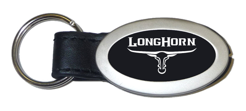 Ram Longhorn Skull Oval Leather Key Fob - Black