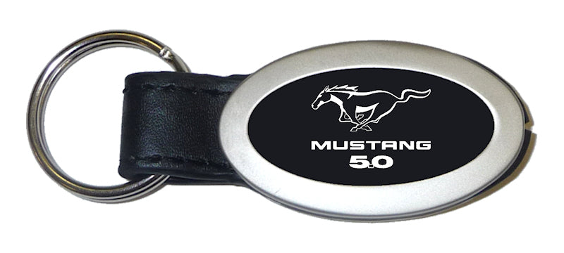 Mustang 5.0 Oval Leather Key Fob - Black