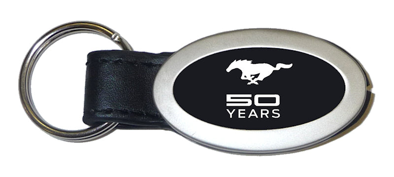 Mustang 50 Years Oval Leather Key Fob - Black