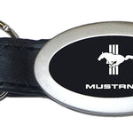 Mustang Tri-Bar Oval Leather Key Fob - Black