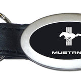 Mustang Tri-Bar Oval Leather Key Fob - Black