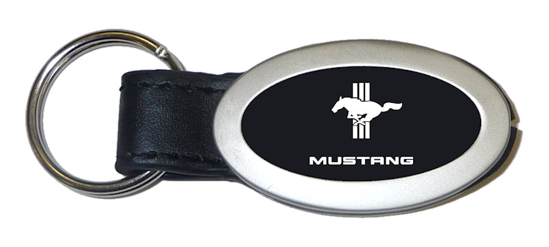 Mustang Tri-Bar Oval Leather Key Fob - Black