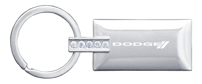 Dodge Stripe Jeweled Rectangular Key Fob - Silver