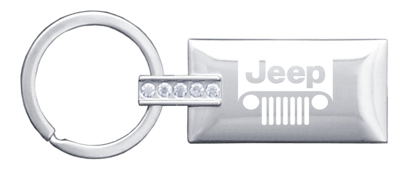 Jeep Grill Jeweled Rectangular Key Fob - Silver