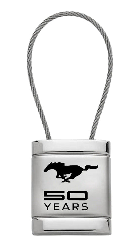 Mustang 50 Years Satin-Chrome Cable Key Fob - Silver