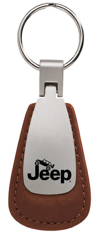 Jeep Climbing Leather Teardrop Key Fob - Brown