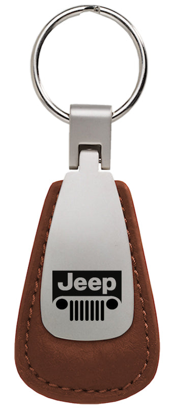 Jeep Grill Leather Teardrop Key Fob - Brown