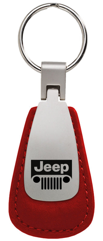 Jeep Grill Leather Teardrop Key Fob - Red