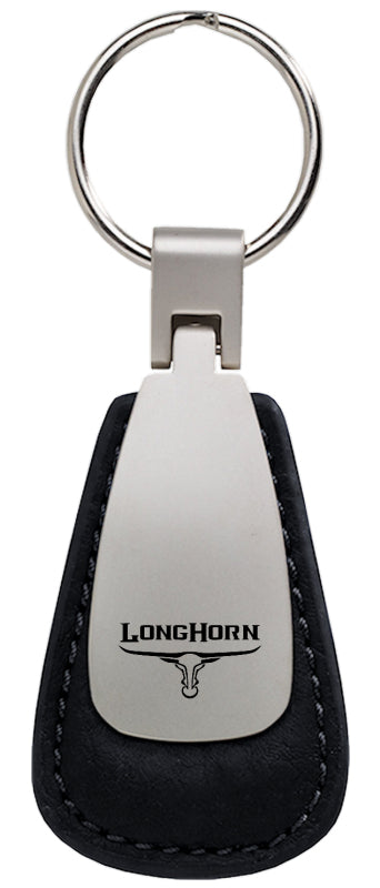 Ram Longhorn Skull Leather Teardrop Key Fob - Black