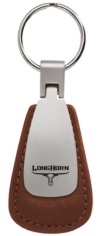 Ram Longhorn Skull Leather Teardrop Key Fob - Brown