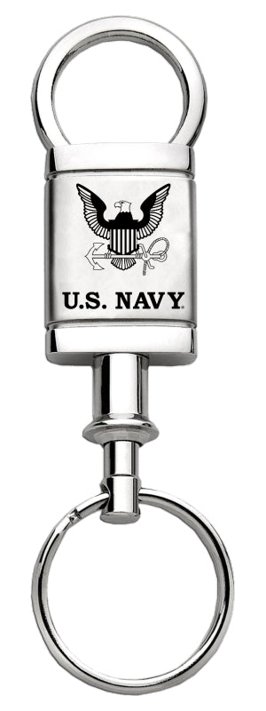 Military U.S. Navy Insignia Satin-Chrome Valet Key Fob - Silver