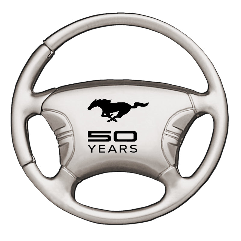 Mustang 50 Years Steering Wheel Key Fob - Silver